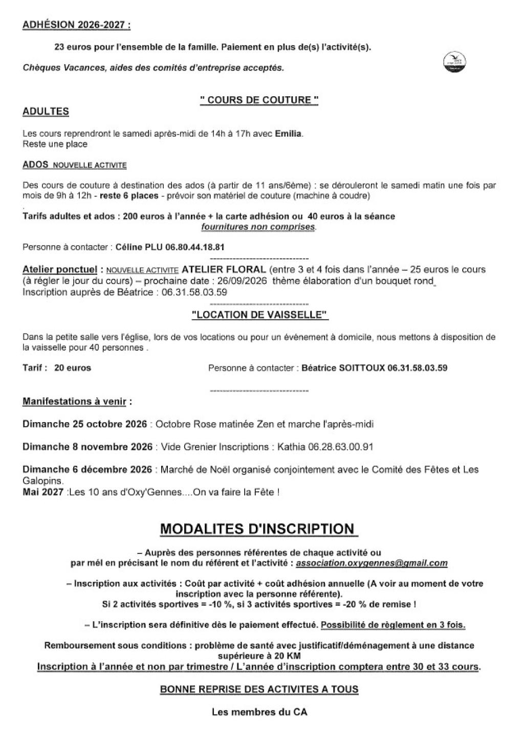  les activités de l'association Oxy'Gennes - commune de Gennes.